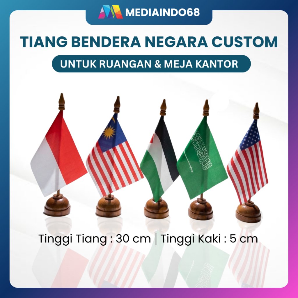 CUSTOM BENDERA MEJA TIANG KAYU