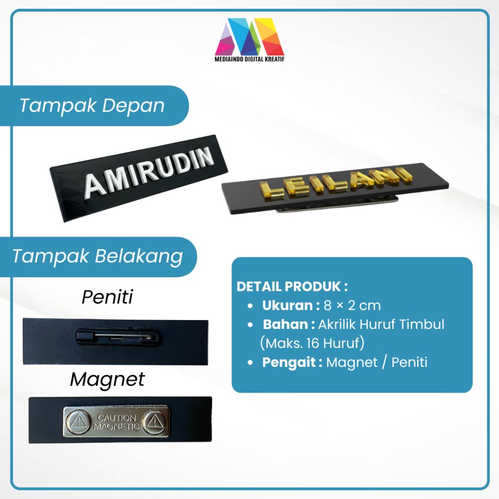 NAME TAG/NAMA DADA AKRILIK HURUF TIMBUL