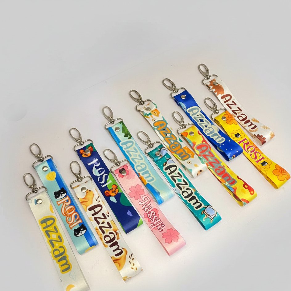 KEYCHAIN LANYARD CUSTOM NAMA 2 SISI