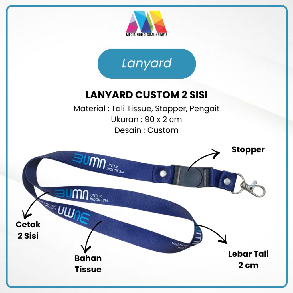 CUSTOM LANYARD FULL PRINTING 2CM 2 SISI