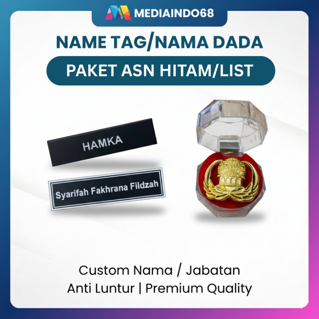 Paket ASN Name Tag HITAM/LIST &  Pin KORPRI PREMIUM